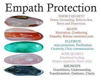 Empath Protection Crystals Set, Empath, Protection, Smoky Quartz, Agate, Fluorite, Rose Quartz, Shungite, Gifts, Crystals, Stones, Rocks