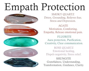 Empath Protection Crystals Set, Empath, Protection, Smoky Quartz, Agate, Fluorite, Rose Quartz, Shungite, Gifts, Crystals, Stones, Rocks