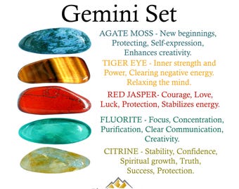 Gemini Crystals Set, Zwilling Kristall-Set, Kristalle für Zwilling, Steine Zwilling, Sternzeichen Zwilling, Zwilling, Kristalle, Geschenk, Sternzeichen, Sternzeichen Kristalle