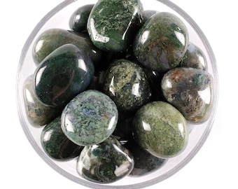 Moss Agate Tumbled Stone, Polished Nature Crystal, Abundance And Altar Ritual Gem