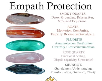 Empath Schutz Kristalle Set, Empath, Schutz, Rauchquarz, Achat, Fluorit, Rosenquarz, Shungit, Geschenke, Kristalle, Steine, Felsen