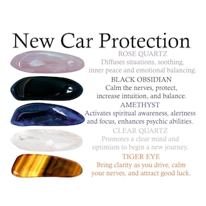 New Car Protection Crystal Set, New Car Protection Amulet, Rose Quartz, Black Obsidian, Amethyst, Clear Quartz, Tiger Eye, Tumbled Crystals