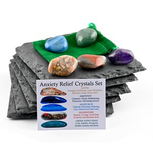 Conjunto de cristales para aliviar la ansiedad, calma y paz, regalo para amantes de los cristales, piedras preciosas curativas. imagen 3