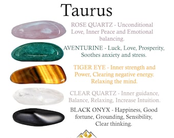 Conjunto de cristales de Tauro, Conjunto de cristales de Tauro, Cristales para Tauro, Piedras para Tauro, Piedras, Tauro, Zodiaco, Regalos, Cristales, Cristales del zodiaco