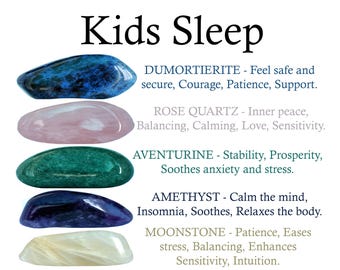 Kids Sleep Crystals Set, Dumortierite, Rose Quartz, Aventurine, Amethyst, Moonstone, Kids Sleep, Crystals, Kids, Metaphysical Crystals, Gift