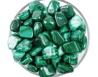 Malachite Tumbled Stone, Banded Green Crystal, Transformation And Altar Ritual Gem