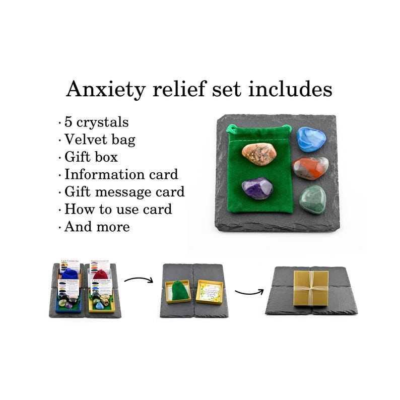 Conjunto de cristales para aliviar la ansiedad, calma y paz, regalo para amantes de los cristales, piedras preciosas curativas. imagen 2