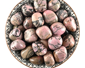 Rhodonite Tumbled Stone, Polished Pink And Black Crystal, Emotional Healing And Love