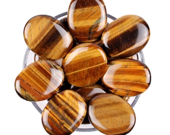 Tiger Eye Palm Stone, Natural Golden Brown Chatoyant Gemstone, Large Protection Worry Stone