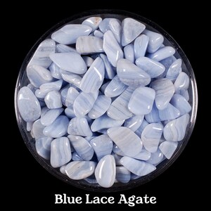 Conjunto de 3 pedras roladas de ágata azul rendada, cristal azul claro polido, conjunto para presente Serenity