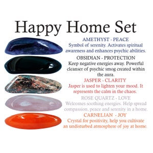 Happy Home Crystals Set, Amethyst, Obsidian, Jasper, Rose Quartz, Carnelian, Gifts, Crystals, Stones, Gemstones, Gems, Healing Crystals