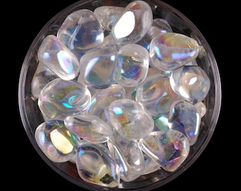 Aqua Aura Quartz Tumbled Stone, Iridescent Blue Crystal For Peace And Communication