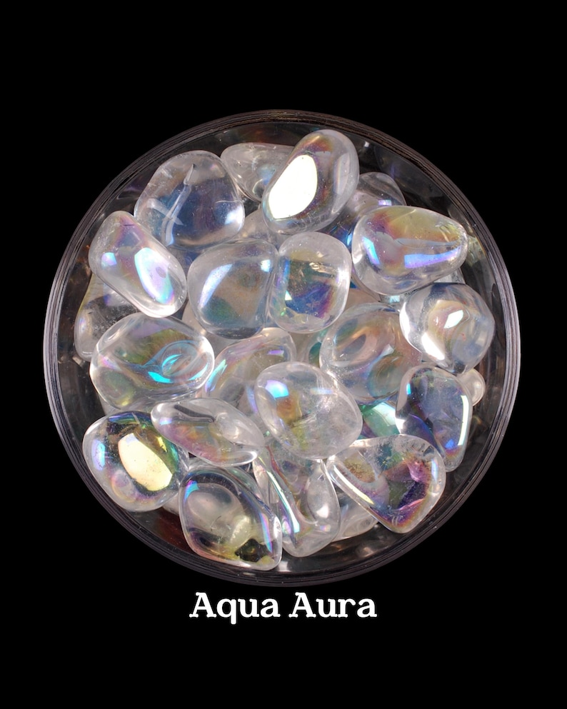 Aqua Aura Quartz Tumbled Stone, Iridescent Blue Crystal For Peace And Communication image 1