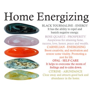 Home Energizing Crystals Set, Black Tourmaline, Rose Quartz, Carnelian