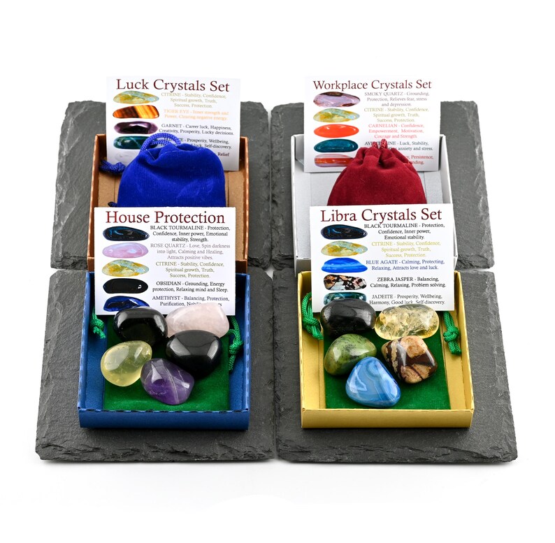 Conjunto de cristales para aliviar la ansiedad, calma y paz, regalo para amantes de los cristales, piedras preciosas curativas. imagen 6