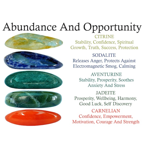 Abundance And Opportunity Crystals Set, Citrine, Sodalite, Aventurine, Jade, Carnelian, Crystals, Stones, Gifts, Gemstones, Crystal Sets