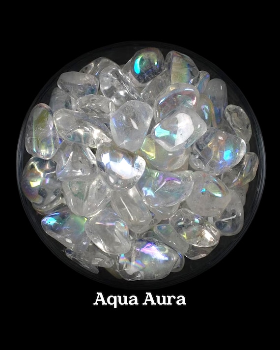 Aqua Aura Quartz Tumbled Stone, Iridescent Blue Crystal For Peace And Communication Gift