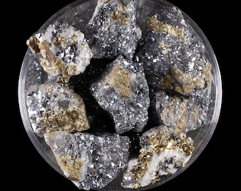 Galena con pietra grezza di pirite, cristallo alchemico metallico, gemma per radicamento e rituali d'altare