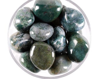 Moss Agate Tumbled Stone, Green Forest Crystal, Abundance And Altar Ritual Healing Gem