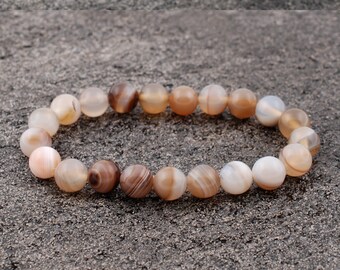 Brown Banded Agate Bracelet, Light Brown Banded Agate Bracelet 8mm, Brown Banded Agate, Agate, Gifts, Crystals, Metaphysical Crystals Stones