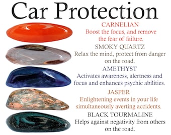 Car Protection Crystals Set, Car Protection Crystals Kit, Carnelian, Smoky Quartz, Amethyst, Jasper, Black Tourmaline, Gifts, Crystal Stones