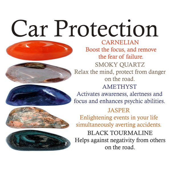 Car Protection Crystals Set, Car Protection Crystals Kit, Carnelian, Smoky Quartz, Amethyst, Jasper, Black Tourmaline, Gifts, Crystal Stones