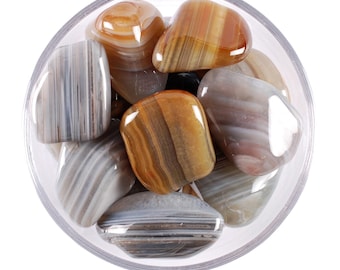 Grey Banded Agate Tumbled Stone, Natural Striped Gemstone, Calming Stability Wellness Stone