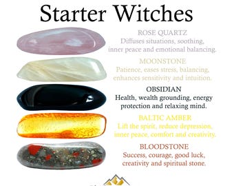 Starter Witches Crystal Set, Spiritual Magic, Gift For Crystal Lovers, Healing Gemstones