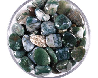 Moss Agate Tumbled Stone, Gift for Crystal Lovers, Natural Green Dendritic Gemstone