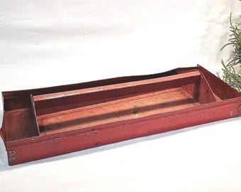 Bandeja deslizante vintage vermelha para caixa de ferramentas, 49,5 cm (19,5"), metal, estilo industrial rústico, decoração rústica.