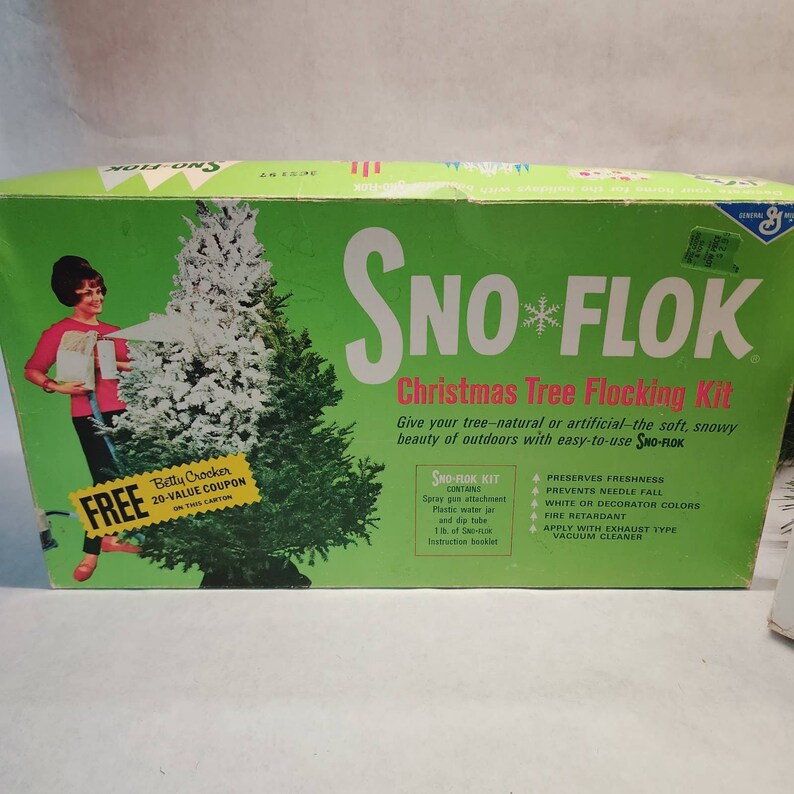 Vintage Sno Flok Decorative Snow Flock Flocking Kit Christmas Tree Box