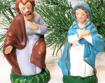Vintage NATIVITY Manger Creche Figures Paper Mache Composite Joseph Mary Japan