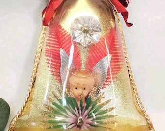 Vintage Plastic Angel Inside Bell Christmas Tree Ornament Retro Mid-century