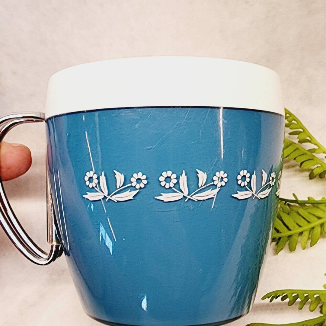 Vintage NFC Insulated Mug Cup Thermo Serv Turquoise Metal Handle MCM 8