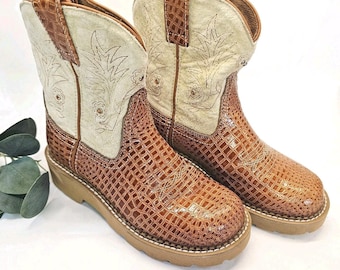 ARIAT Fatbaby 4LR Suede Embossed Gator? Studded Cowgirl Boots Womens Size 2.5