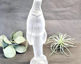 Figura de la Virgen María de Fostoria, estatua de cristal satinado esmerilado, 25 cm de alto, vintage