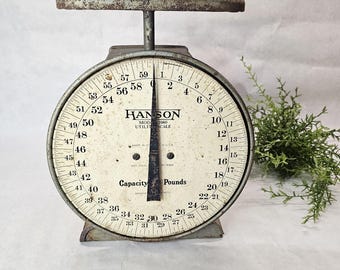 Balanza de alimentos utilitaria Hanson modelo 2060 vintage, 60 libras, estilo industrial/granja.