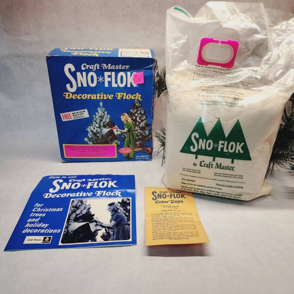 vintage Sno Flok Flocage décoratif pour flocage d’arbres de Noël Craft Master Snow Flock box 1960s