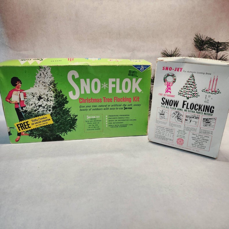 Vintage Sno Flok Decorative Snow Flock Flocking Kit Christmas Tree Box