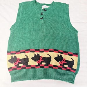Vintage Eagle’s Eye Sweater Vest 90s Scotty Scottish Terrier Dog Buttons Small