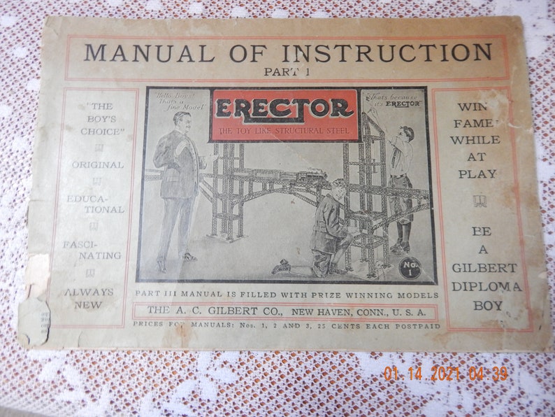 Erector Set Vintage Manual of Instructions Etsy