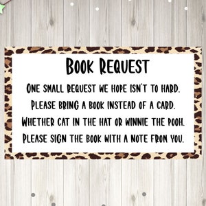 Printed or Printable Baby Shower Book Request Card Cheetah Print Leopard Print Baby Shower