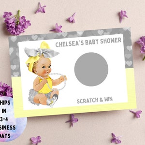 Baby Shower Scratch off Ticket Silver and Yellow Baby Shower Scratch off Game Baby Shower Game Baby Shower Games Custom Baby Shower Scratch