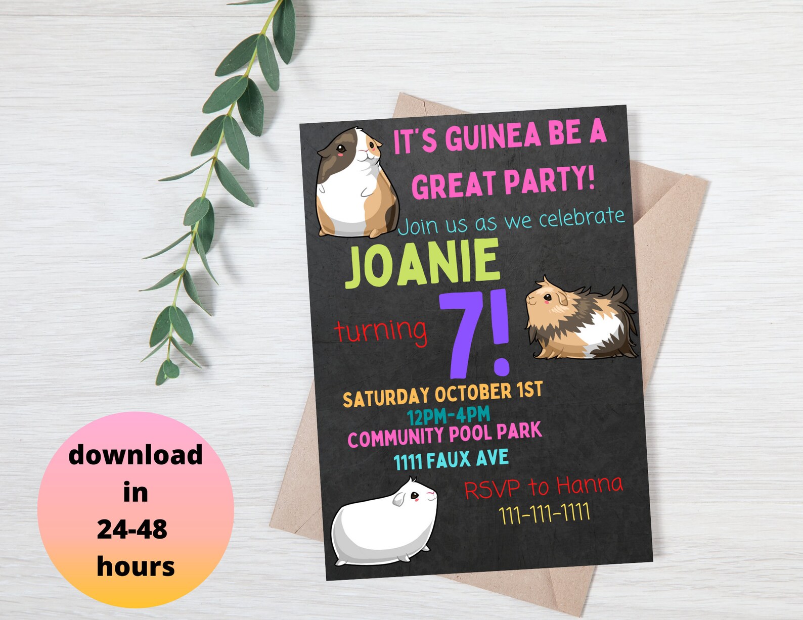 Printable Guinea Pig Birthday Invitation Guinea Pig Birthday - Etsy