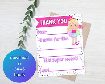 Printable Kids Birthday Thank You Card Digital Kids Birthday Thank you Card Kids Thank you card