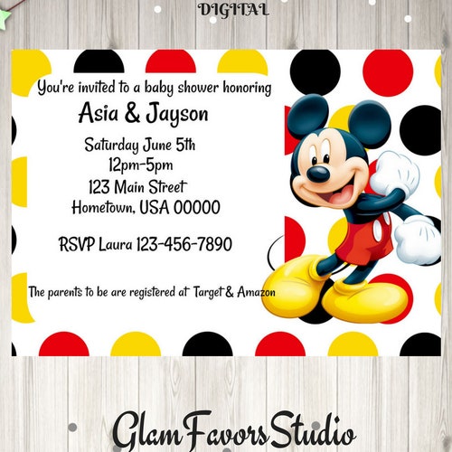 Mickey Mouse Baby Shower Invitation Baby Boy. Editable Etsy