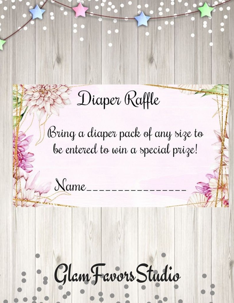 Virtual Diaper Raffle Cards Baby Shower Game Flower Baby Etsy