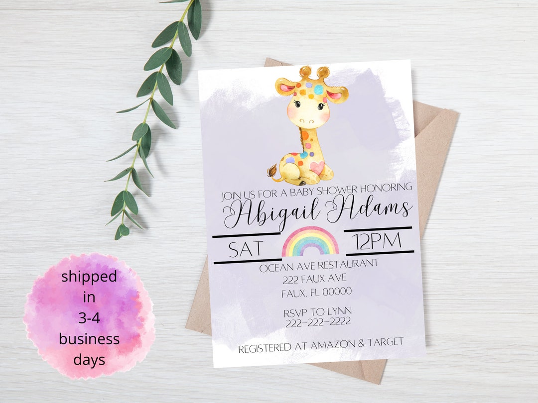 Giraffe Baby Shower Invitation Rainbow Baby Shower Invitation Giraffe