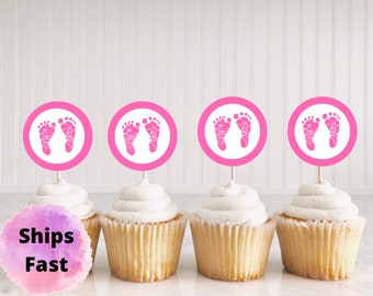 Custom Baby Shower Cupcake Toppers Baby Footprint Cupcake Toppers baby feet cupcake toppers