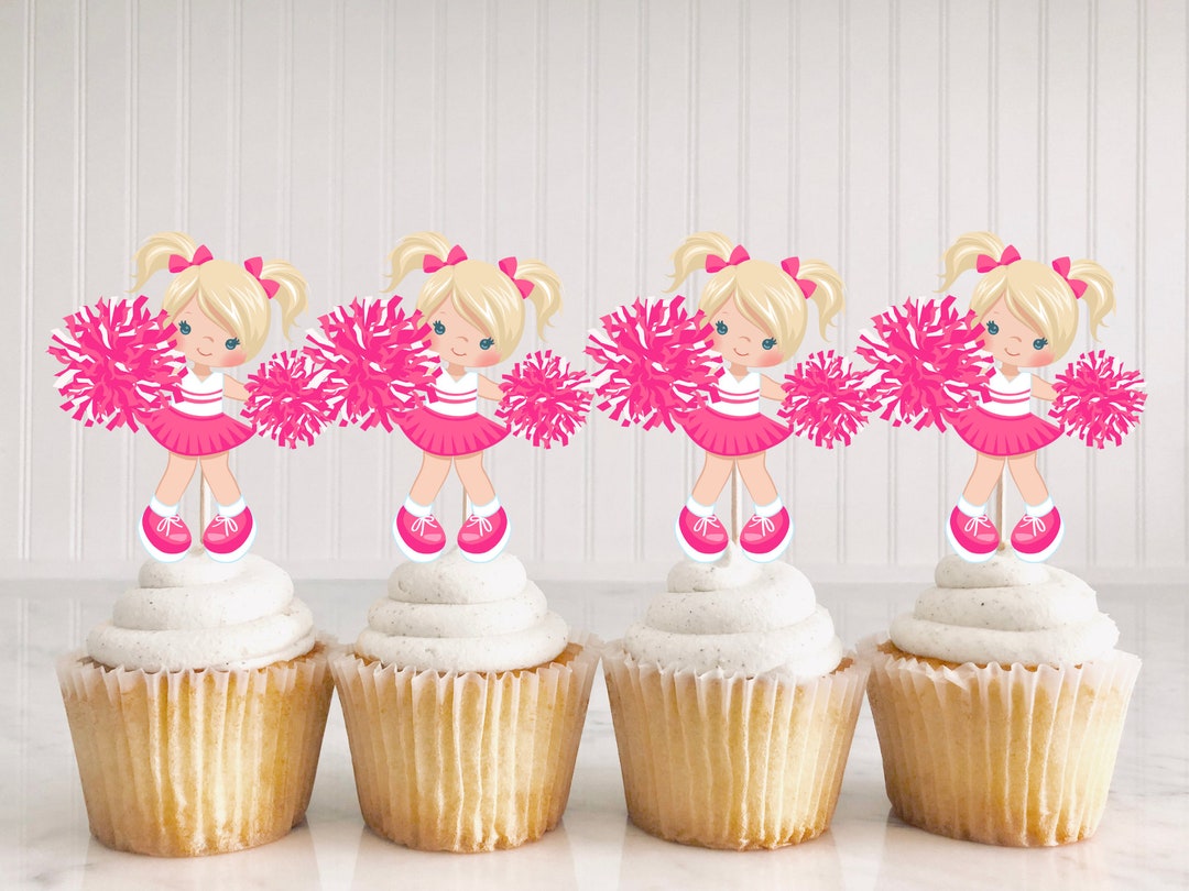 Cheerleader Cupcake Toppers Pink Cheerleading Cupcake Toppers